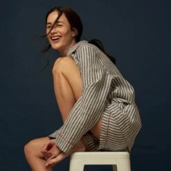 Midnight Stripe Linen Pyjama Shorts -Piglet in Bed Store Piglet in Bed Linen Pyjama Shorts Set Midnight Stripe 2 599692d4 2879 49c9 a956 4cc02c31dede