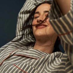 Midnight Stripe Linen Pyjama Shorts Set -Piglet in Bed Store Piglet in Bed Linen Pyjama Shorts Set Midnight Stripe 3