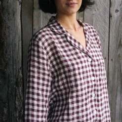 Berry Gingham Pyjama Trouser Set -Piglet in Bed Store Piglet in Bed Linen Pyjama Trouser Set Berry Gingham Lifestyle 1