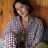 Berry Gingham Pyjama Trouser Set 2 Berry Gingham Pyjama Trouser Set -Piglet in Bed Store Piglet in Bed Linen Pyjama Trouser Set Berry Gingham Lifestyle 2