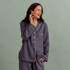 Blueberry Linen Pyjama Trouser Set -Piglet in Bed Store Piglet in Bed Linen Pyjama Trouser Set Blueberry 3