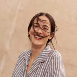 Midnight Stripe Linen Pyjama Shirt (Top Only) -Piglet in Bed Store Piglet in Bed Linen Pyjama Trouser Set Midnight Stripe 7