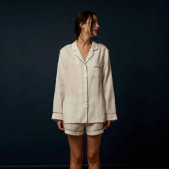 White Linen Pyjama Shorts -Piglet in Bed Store Piglet in Bed Linen Pyjama Trouser Set White 7