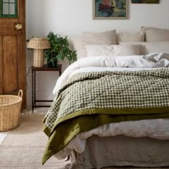 Botanical Green Gingham Linen Quilt