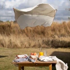 Oatmeal Stripe Linen Tablecloth 9 Oatmeal Stripe Linen Tablecloth -Piglet in Bed Store Piglet in Bed Linen Tablecloth Oatmeal Stripe Lifestyle 4