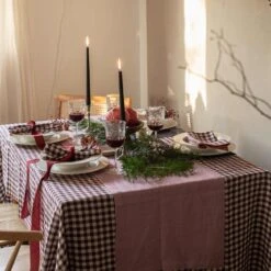 Raspberry Linen Table Runner -Piglet in Bed Store Piglet in Bed Linen Tableware Berry Gingham Lifestyle 1300x1300 4