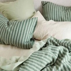 Pine Green Stripe Linen Pillowcases (Pair) -Piglet in Bed Store Piglet in Bed Pembroke Stripe Bedding Pine Green 10 1