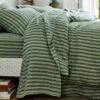 Pine Green Stripe Linen Flat Sheet 1 Pine Green Stripe Linen Flat Sheet -Piglet in Bed Store Piglet in Bed Pembroke Stripe Bedding Pine Green 6 1