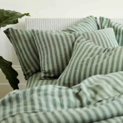 Pine Green Stripe Linen Pillowcases (Pair)