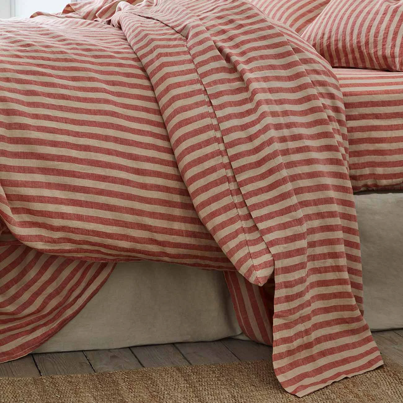 Sandstone Red Stripe Linen Flat Sheet 3 Sandstone Red Stripe Linen Flat Sheet