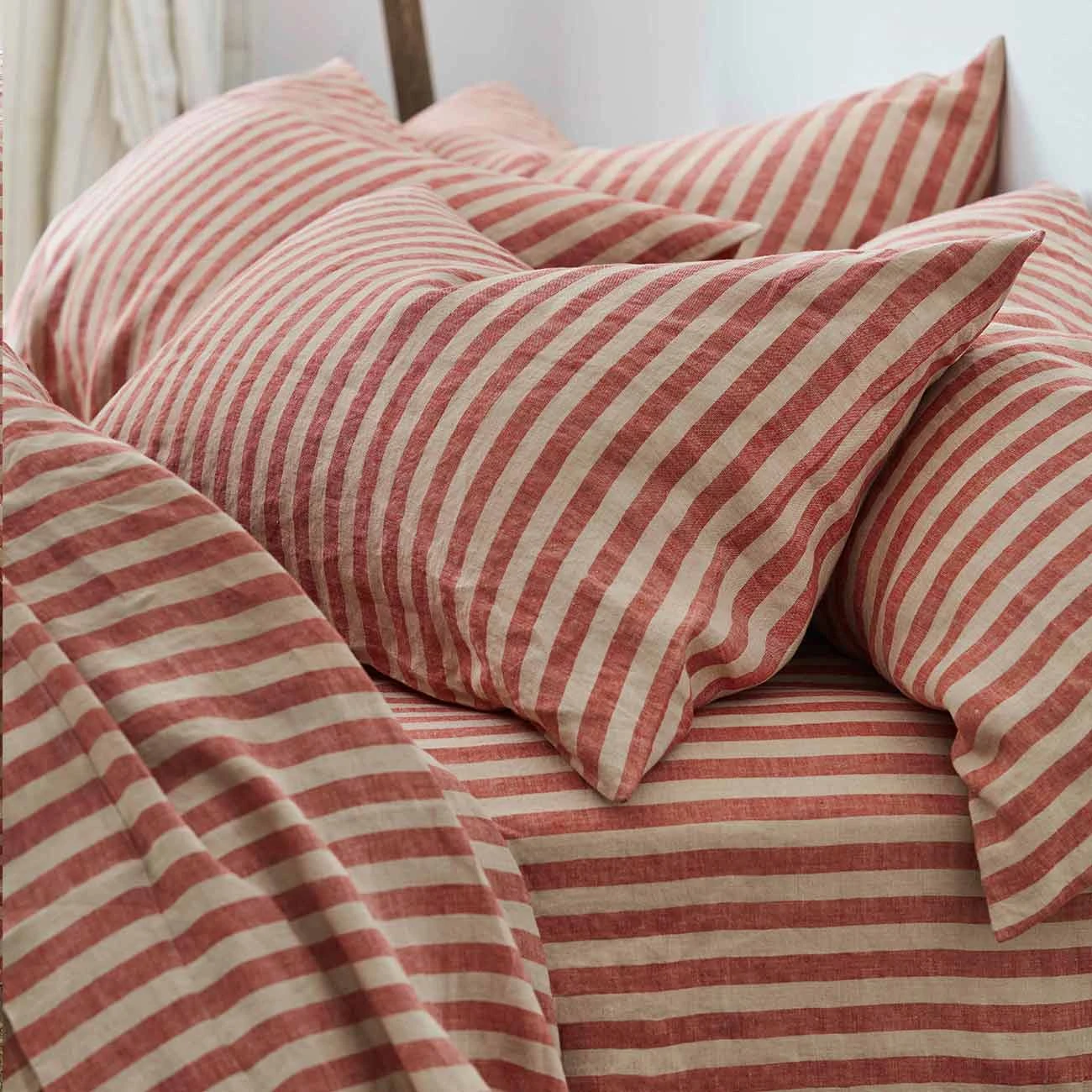 Sandstone Red Stripe Linen Pillowcases (Pair) 3 Sandstone Red Stripe Linen Pillowcases (Pair)
