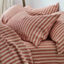 Sandstone Red Stripe Linen Pillowcases (Pair)