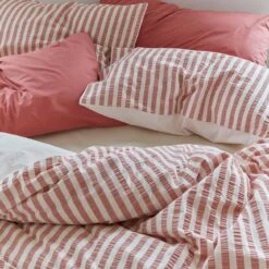 Desert Sand Seersucker Stripe Cotton Duvet Cover 13 Desert Sand Seersucker Stripe Cotton Duvet Cover -Piglet in Bed Store Piglet in Bed Seersucker Stripe Bedding Desert Sand 4 1