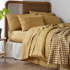 Butterscotch Washed Cotton Percale Flat Sheet