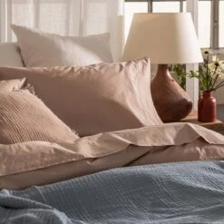 Cafe Au Lait Washed Cotton Percale Flat Sheet 9 Cafe Au Lait Washed Cotton Percale Flat Sheet -Piglet in Bed Store Piglet in Bed Washed Cotton Bedding Cafe au Lait Lifestyle 4