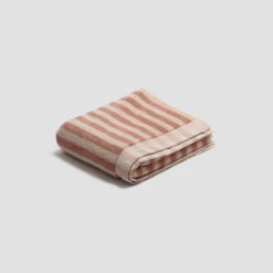 Sand Shell Pembroke Stripe Cotton Bath Mat -Piglet in Bed Store PigletinBed BathroomCollection PembrokeStripeCottonBathMat SandShell 1 GreyBG