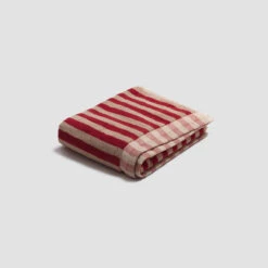 Sandstone Red Pembroke Stripe Cotton Bath Mat -Piglet in Bed Store PigletinBed BathroomCollection PembrokeStripeCottonBathMat SandstoneRed 1 GreyBG
