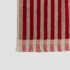 Sandstone Red Pembroke Stripe Cotton Hand Towel -Piglet in Bed Store PigletinBed BathroomCollection PembrokeStripeCottonDetail SandstoneRed 1 GreyBG 24aeacf1 c438 4fe6 ac9e 8d7c6b438b6a