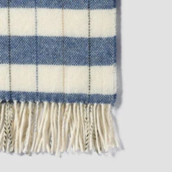 Warm Blue Checked Stripe Wool Blanket -Piglet in Bed Store PigletinBed CheckedStripeWoolBlanket WarmBlue 2 greyBG
