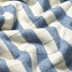 Warm Blue Checked Stripe Wool Blanket -Piglet in Bed Store PigletinBed CheckedStripeWoolBlanket WarmBlue 3