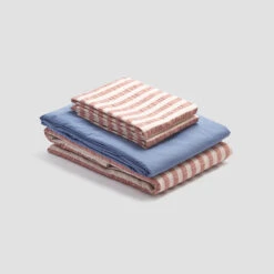 Desert Sand Seersucker Stripe Cotton Bundle -Piglet in Bed Store PigletinBed CottonBasicBundle DesertSandSeersuckerStripe Mix Match V2 CoveBlue greyBG