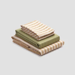 Ochre Seersucker Stripe Cotton Bundle -Piglet in Bed Store PigletinBed CottonBasicBundle OchreSeersuckerStripe Mix Match V2 Pear greyBG