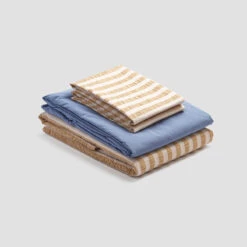 Ochre Seersucker Stripe Cotton Bundle -Piglet in Bed Store PigletinBed CottonBasicBundle OchreSeersuckerStripe Mix Match V3 CoveBlue greyBG