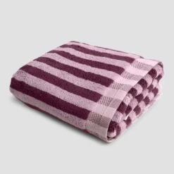 Berry Mauve Pembroke Stripe Cotton Mat -Piglet in Bed Store PigletinBed CottonBathMat BerryMauve 1