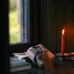 2pk Beeswax Dining Candle Barberry 13 2pk Beeswax Dining Candle Barberry -Piglet in Bed Store PigletinBed DiningCandles Barberry Lifestyle 1