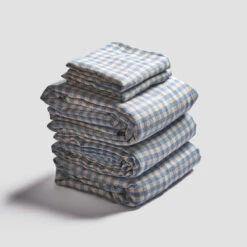 Warm Blue Gingham Linen Bedtime Bundle 14 Warm Blue Gingham Linen Bedtime Bundle -Piglet in Bed Store PigletinBed GinghamBeddingBedtimeBundle WarmBlue 1 greyBG 1