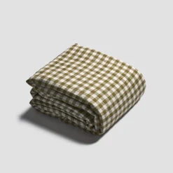 New Arrival 17 Botanical Green Gingham Linen Duvet Cover