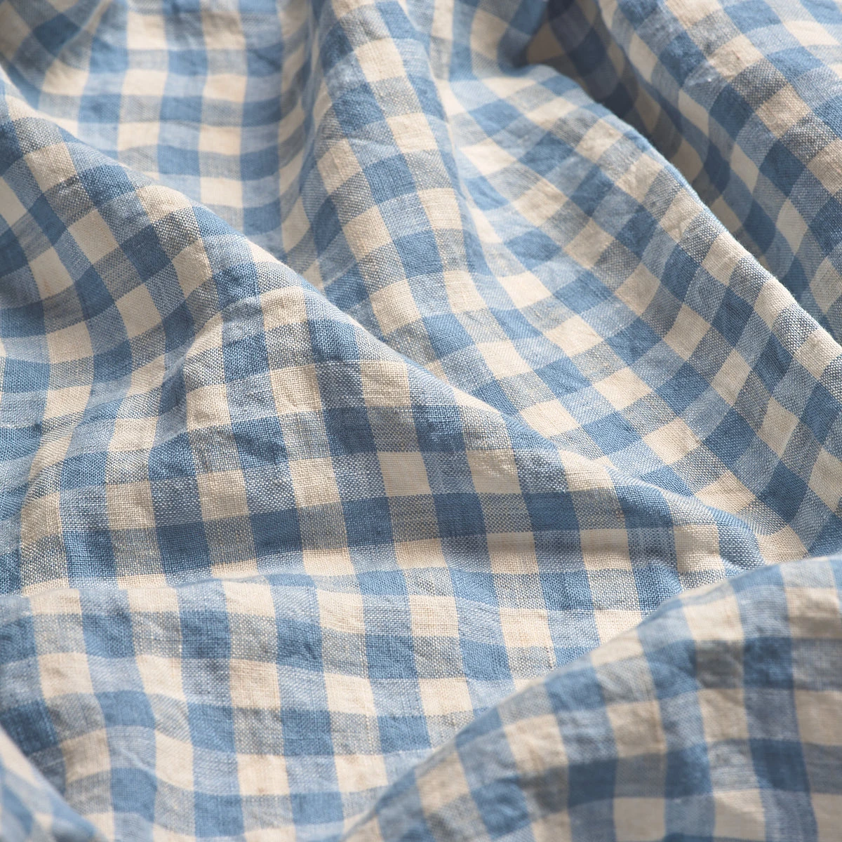 Warm Blue Gingham Linen Sheet Set 4 Warm Blue Gingham Linen Sheet Set - Image 2