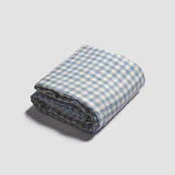 Warm Blue Gingham Linen Flat Sheet -Piglet in Bed Store PigletinBed GinghamBeddingFlatSheet WarmBlue 1 greyBG 32f3c415 fa78 4790 b488 1ab8df206367