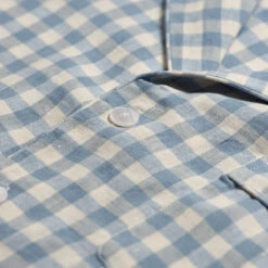 Men's Warm Blue Gingham Linen Pyjama Shirt -Piglet in Bed Store PigletinBed GinghamMensShirt WarmBlue 3