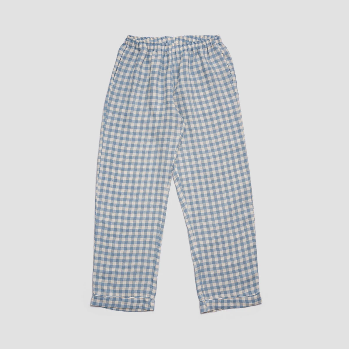 Warm Blue Gingham Linen Pyjama Trouser Set 8 Warm Blue Gingham Linen Pyjama Trouser Set - Image 6
