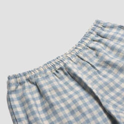 Warm Blue Gingham Linen Pyjama Shorts -Piglet in Bed Store PigletinBed GinghamShorts WarmBlue 2 greybg 983dce59 4c92 47f7 b726 a584df8fbd26