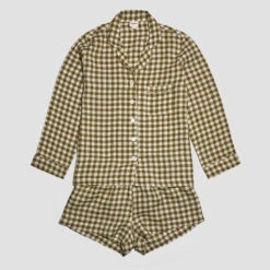 Botanical Green Gingham Linen Pyjama Shorts Set 11 Botanical Green Gingham Linen Pyjama Shorts Set -Piglet in Bed Store PigletinBed GinghamShortsSet BotanicGreen 1 greyBG