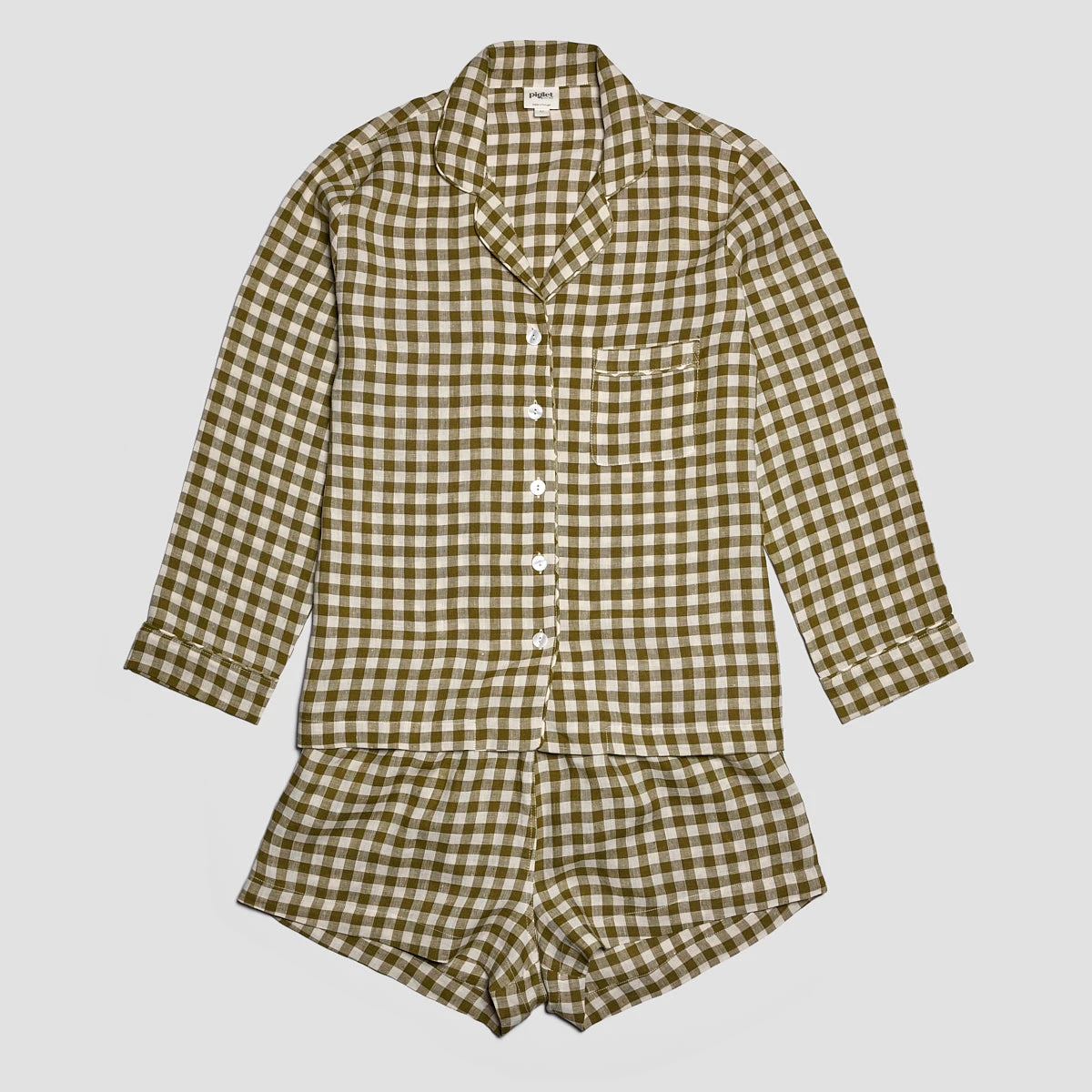 Botanical Green Gingham Linen Pyjama Shorts Set 6 Botanical Green Gingham Linen Pyjama Shorts Set - Image 4
