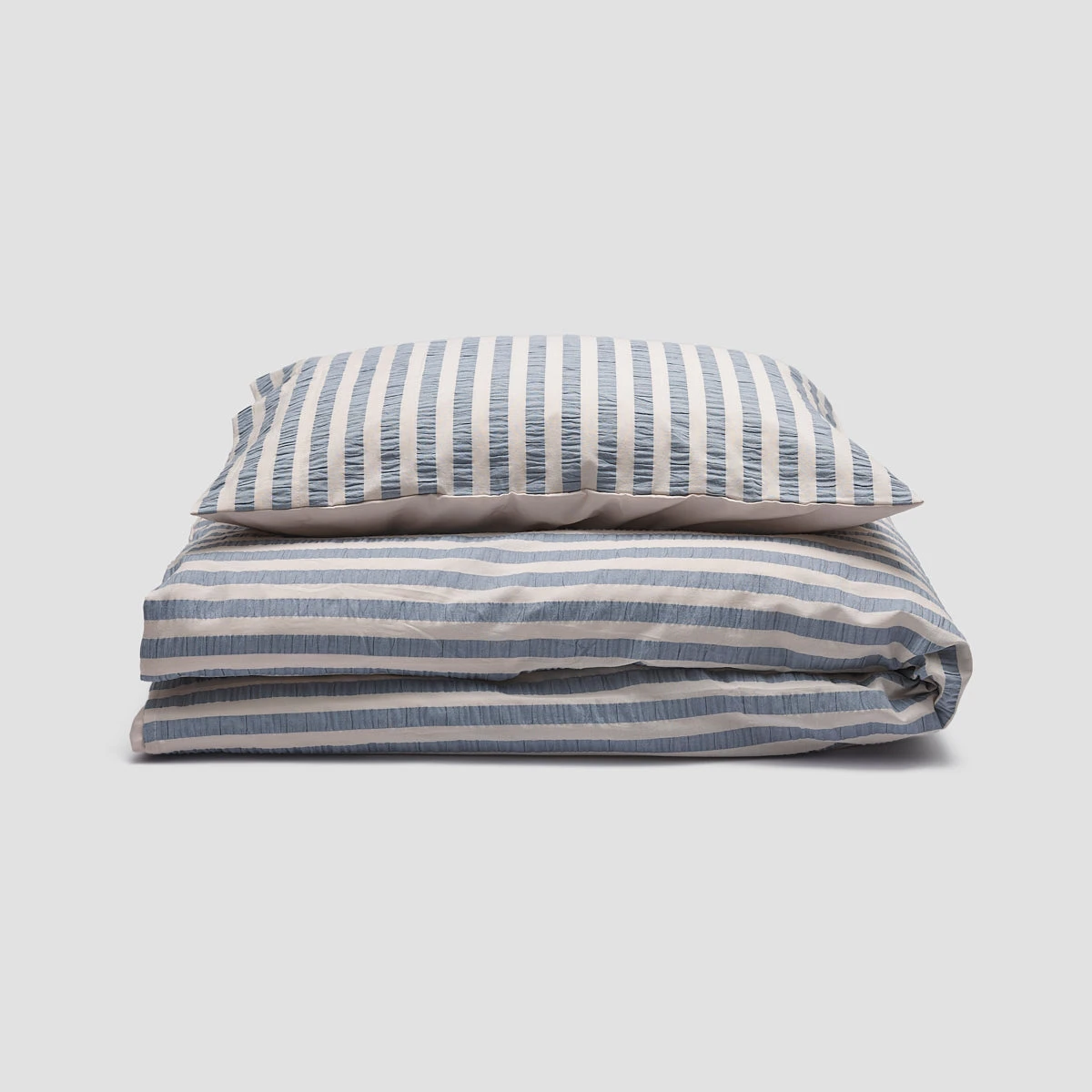 Warm Blue Seersucker Kids Stripe Cotton Bedding Set 5 Warm Blue Seersucker Kids Stripe Cotton Bedding Set - Image 3