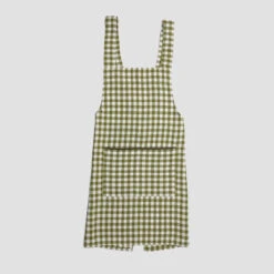 Botanical Green Gingham Linen Apron