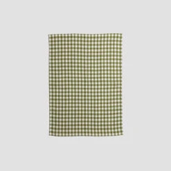 Botanical Green Gingham Linen Tea Towel -Piglet in Bed Store PigletinBed Kitchen LinenTeaTowel BotanicalGreen 2 GreyBG