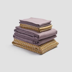 Honey Gingham Linen Bundle -Piglet in Bed Store PigletinBed LinenBedtimeBundle HoneyGingham Mix Match V1 Elderberry greyBG 1