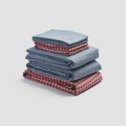 Mineral Red Gingham Linen Bundle 17 Mineral Red Gingham Linen Bundle -Piglet in Bed Store PigletinBed LinenBedtimeBundle MineralRedGingham Mix Match V1 DuskBlue greyBG