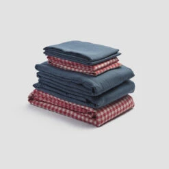 Mineral Red Gingham Linen Bundle 18 Mineral Red Gingham Linen Bundle -Piglet in Bed Store PigletinBed LinenBedtimeBundle MineralRedGingham Mix Match V2 DeepTeal greyBG