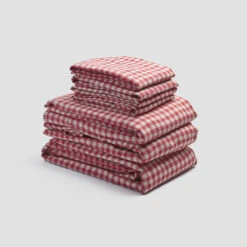 Mineral Red Gingham Linen Bundle 16 Mineral Red Gingham Linen Bundle -Piglet in Bed Store PigletinBed LinenBedtimeBundle MineralRedGingham monocolour greyBG