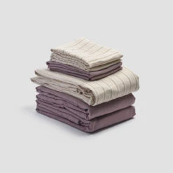 Pear Ticking Stripe Linen Bundle 14 Pear Ticking Stripe Linen Bundle -Piglet in Bed Store PigletinBed LinenBedtimeBundleV1 PearTickingStripe 1 greyBG