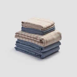 Cafe Au Lait Check Stripe Linen Bundle 15 Cafe Au Lait Check Stripe Linen Bundle -Piglet in Bed Store PigletinBed LinenBedtimeBundleV2 CafeauLaitCheckStripe 1 greyBG 1