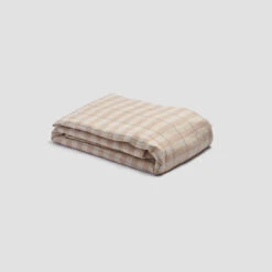 Cafe Au Lait Check Stripe Linen Bundle -Piglet in Bed Store PigletinBed LinenDuvetCover CafeauLaitCheckStripe 1 greyBG