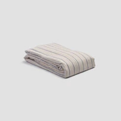 Dusk Blue Ticking Stripe Linen Duvet Cover -Piglet in Bed Store PigletinBed LinenDuvetCover DuskBlueTickingStripe 1 greyBG