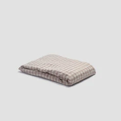Mushroom Gingham Linen Fitted Sheet -Piglet in Bed Store PigletinBed LinenFittedSheet MushroomGingham 1 greyBG 1